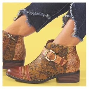 Spring Step L’Artiste Georgiana Ankle Boots Leather Floral Buckle Booties Size 6